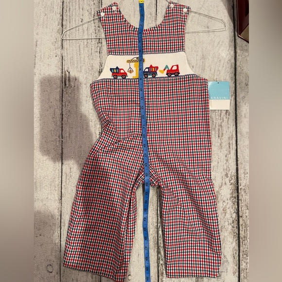 2T Anavini Hand Smocked Construction Vehicle Longall NWT red, plaid - Picture 5 of 5